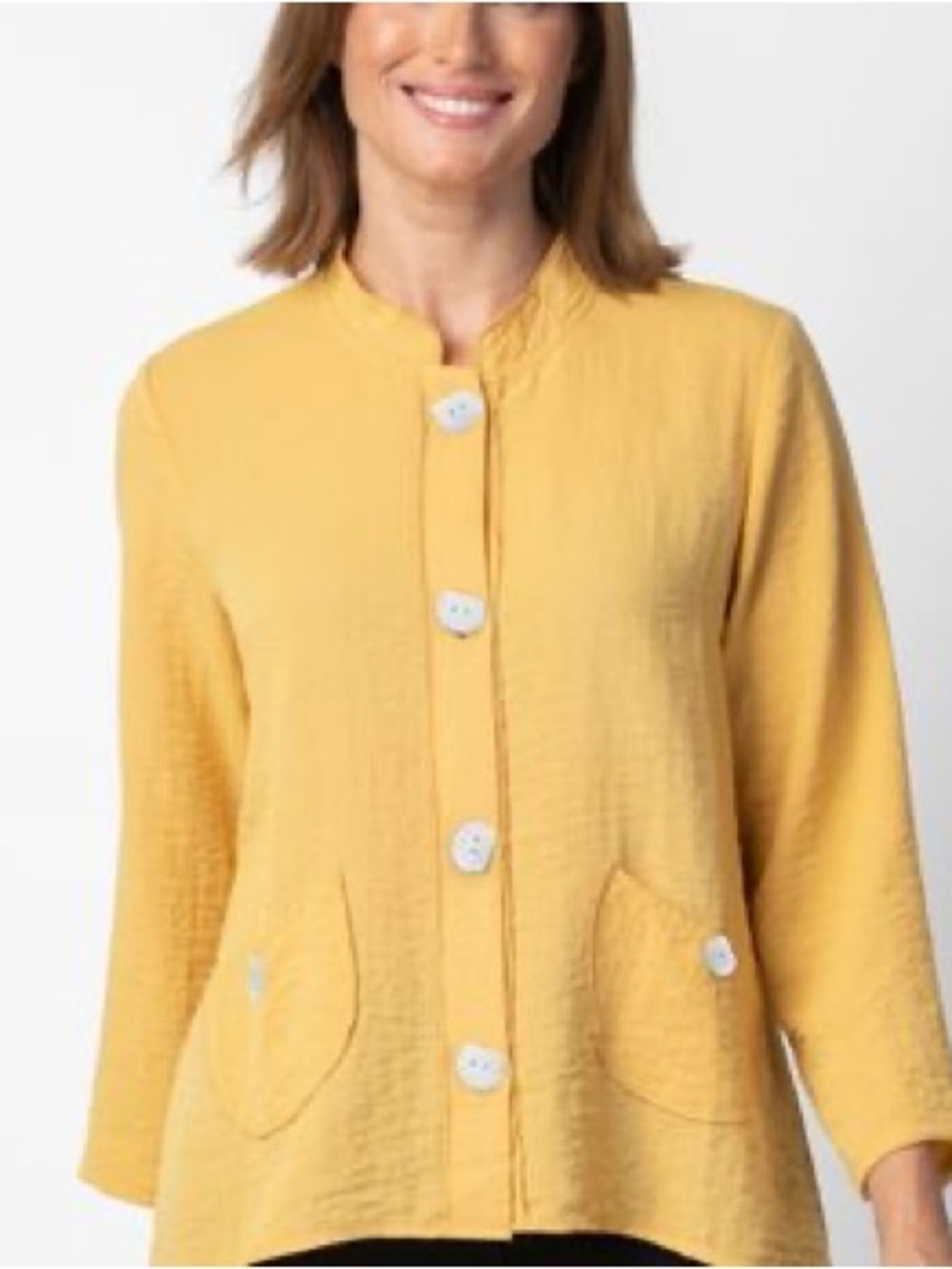 Habitat Clothes To Live In Yellow Crinkle Mandarin Collar Button Jacket Small